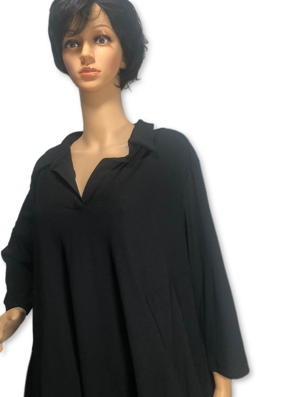 Women With Control Women's Petite Top Sz PM 3/4 Sleeve Tunic Black