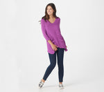 LOGO by Lori Goldstein V-neck Tee with 3/4 Sleeves and Pocket Detail