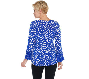 Susan Graver Printed Liquid Knit Top with Ruffle Cuffs