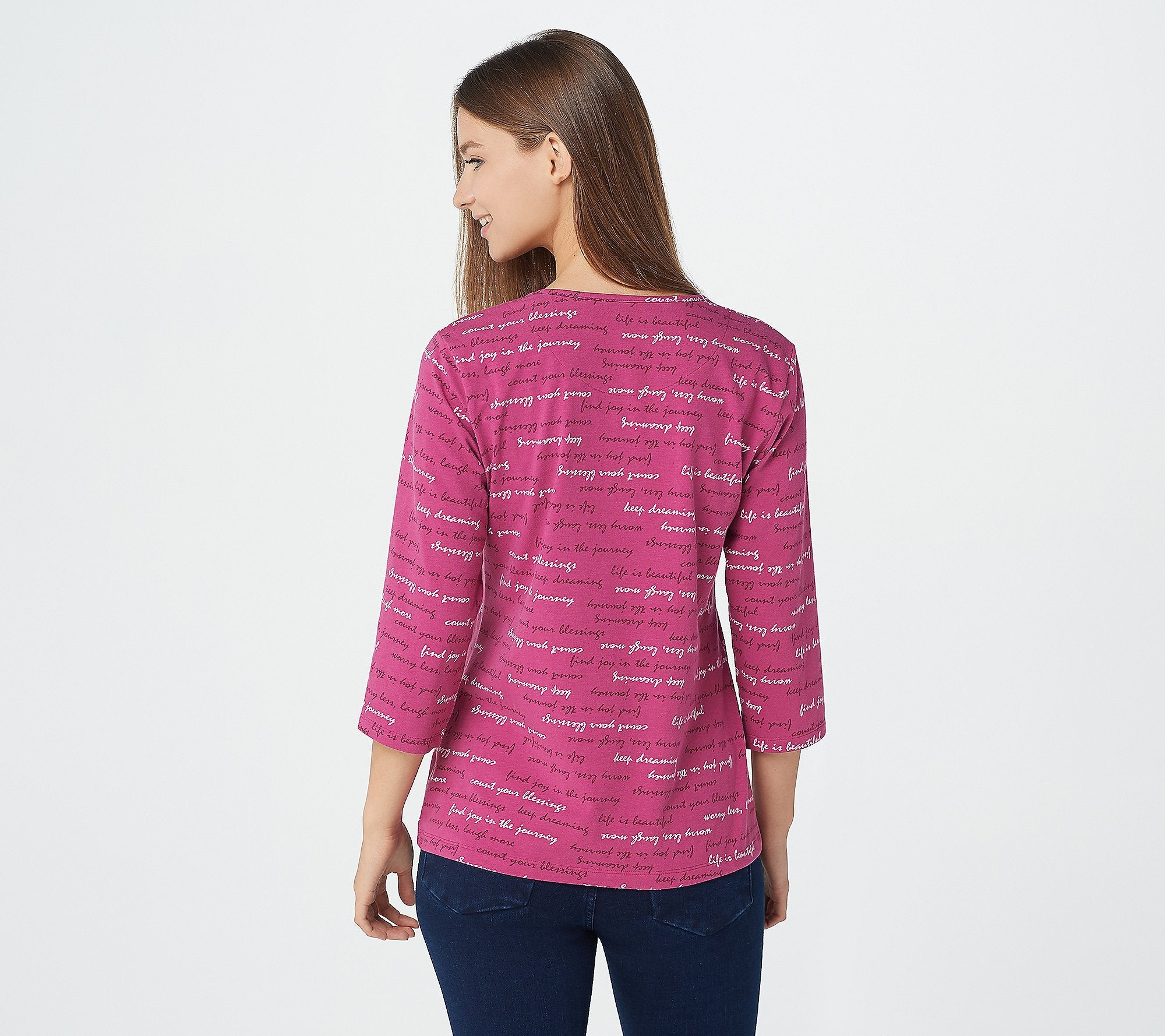 Denim & Co. Printed Perfect Jersey Round-Neck 3/4-Sleeve Top