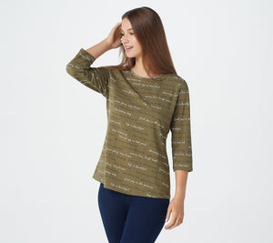Denim & Co. Printed Perfect Jersey Round-Neck 3/4-Sleeve Top