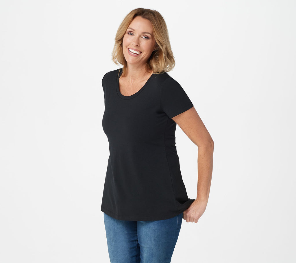 Isaac Mizrahi Live! Knit Short-Sleeve Top with Curved Back Seam