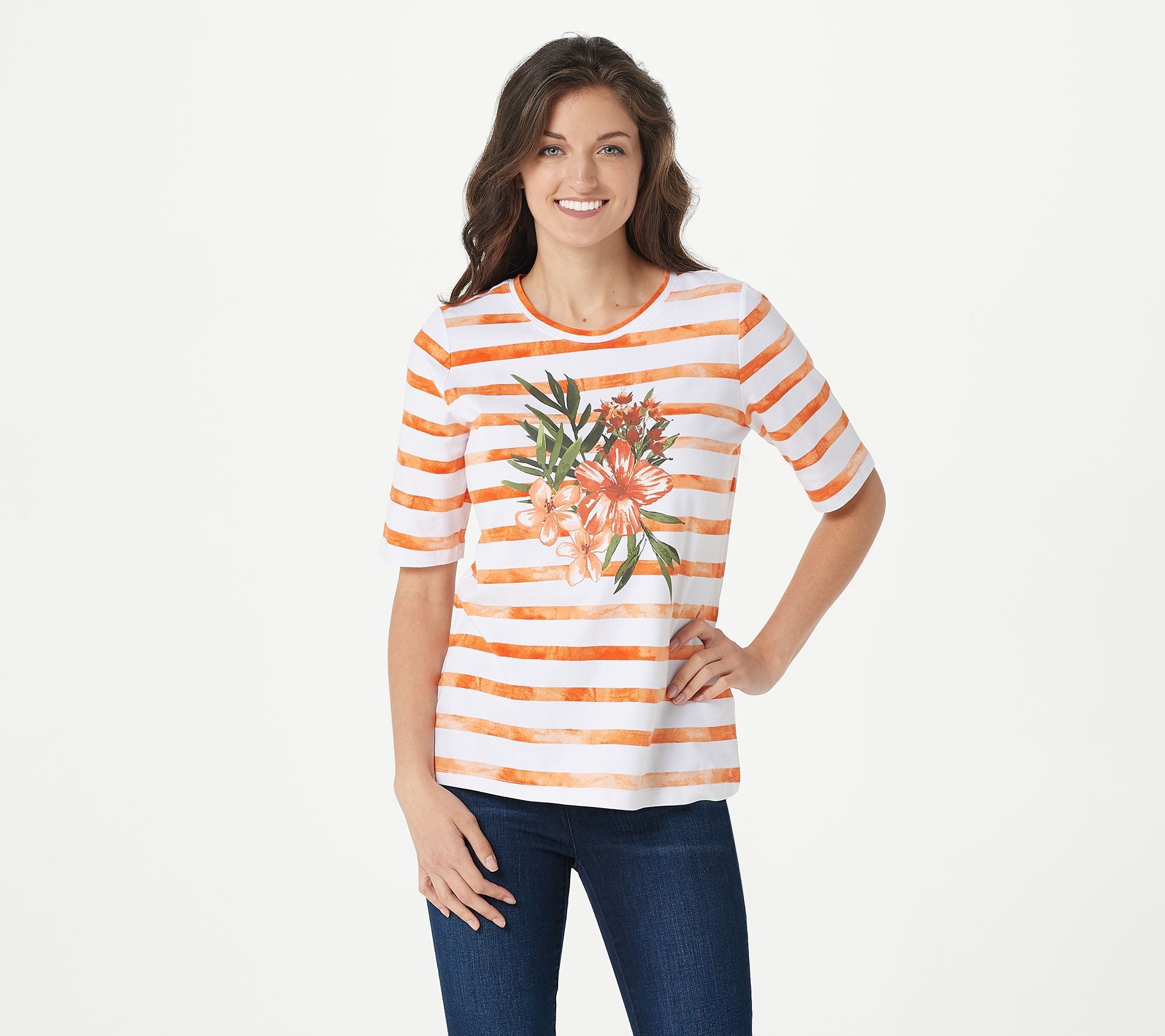 Denim & Co. Printed Perfect Jersey Elbow Sleeve Top