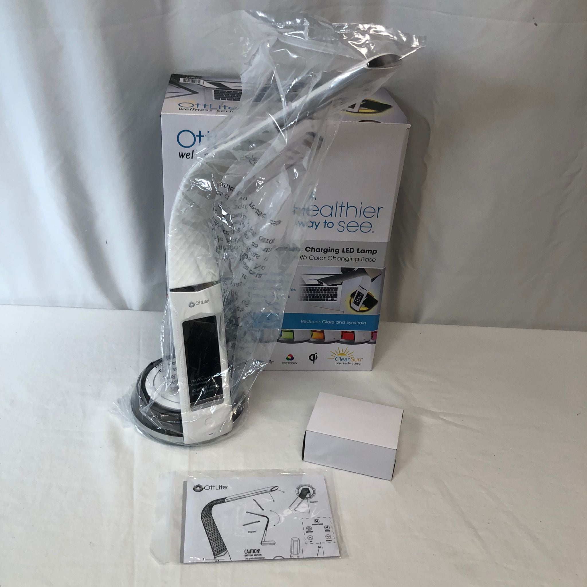 OttLite LED Desk Lamp with Clock and Wireless Charging Station Unboxed